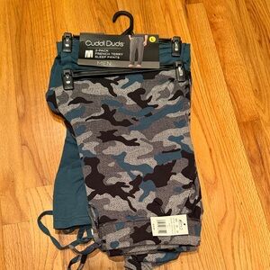 2 Pair Cuddl Duds Men's Large L Sleep Lounge Green and Gray Camouflage Pants NWT